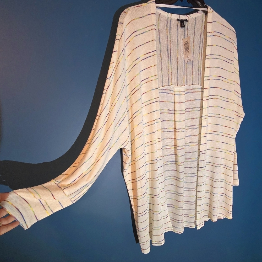 NWT Torrid Size 1x Cardigan, white with multicolored stripes - Picture 5 of 6